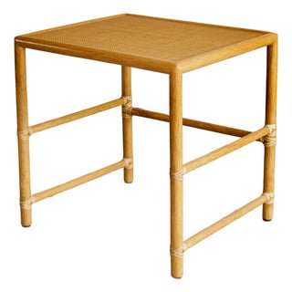 McGuire San Francisco Rattan and Woven Cane Side Table With Rawhide Bindings, Late 20th Century For Sale