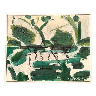 Bo Swenson, Rowboats in a Green Landscape, 2004, Oil Painting on Canvas, Framed For Sale