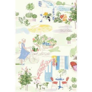 Farmer's Market Toile Grasscloth Wallpaper by House Party | 8 Yards For Sale