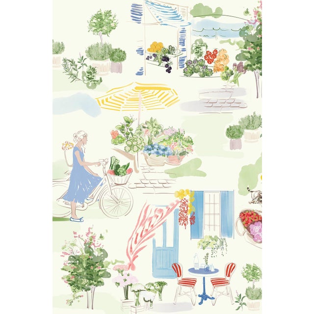 Farmer's Market Toile Grasscloth Wallpaper by House Party | 8 Yards For Sale