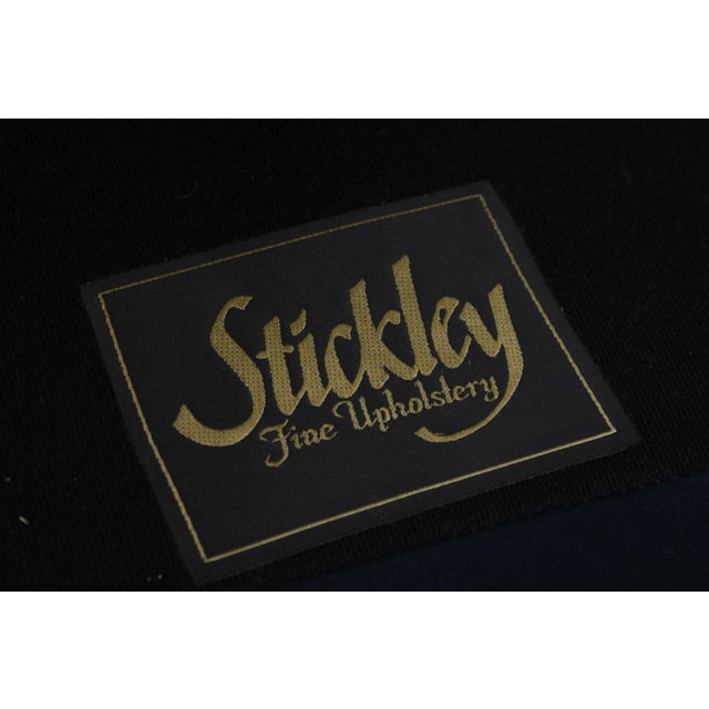 Pair of Stickley Cherry Blue Leather Club Chairs For Sale - Image 14 of 15