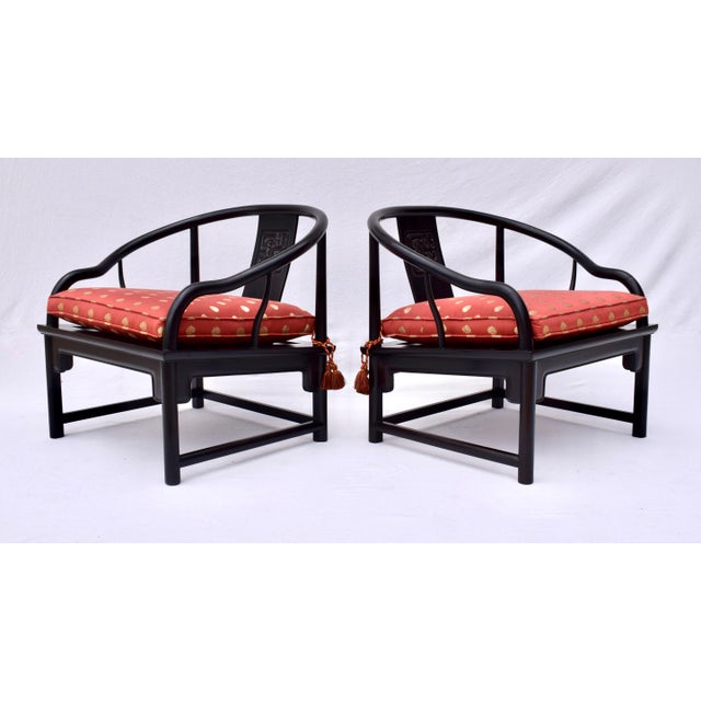 Baker Furniture Company Solid Ebony Chinoiserie Accent Lounge Chairs For Sale - Image 4 of 11