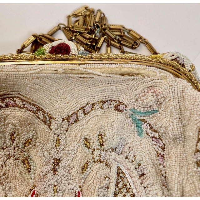 1950’s Antique Paisley and Garland Beaded Evening Bag - For Sale - Image 4 of 5