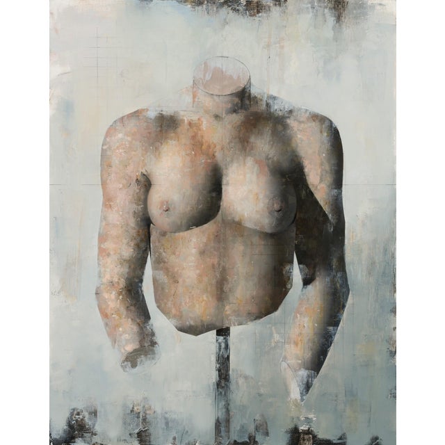 The artwork presents a stylized torso, rendered with a textured surface that hints at both fragility and strength. Lightly...