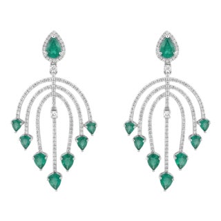 Natural Emerald 4.88cts & Diamond 1.59cts Earring in 14k Gold For Sale