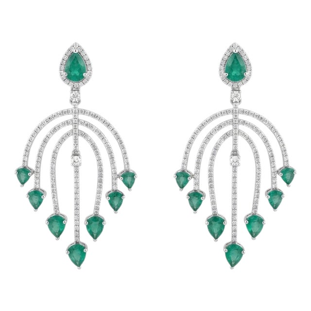 Natural Emerald 4.88cts & Diamond 1.59cts Earring in 14k Gold For Sale