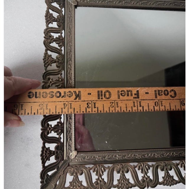 Vintage Gold Filigree Dresser Vanity Mirror Tray With Feet….. For Sale - Image 11 of 15