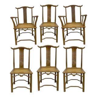 1960s Set of 6 Asian Style Dining Chairs With Wicker Seats For Sale
