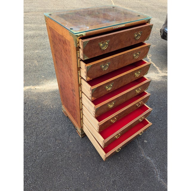 Brown 7 Drawer Dresser Lingerie Armoir Jewelry Asian Solid Wood Storage Felt For Sale - Image 8 of 8