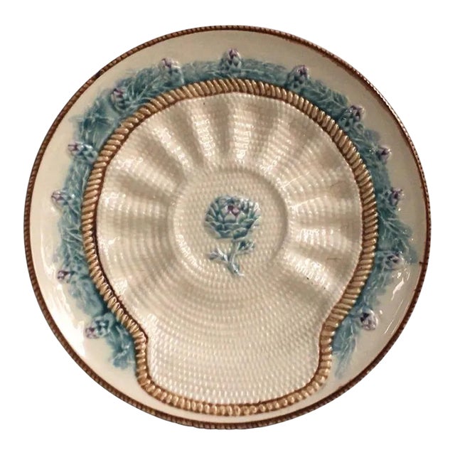 Late 19th Century French Majolica Artichoke Plate Longchamp For Sale