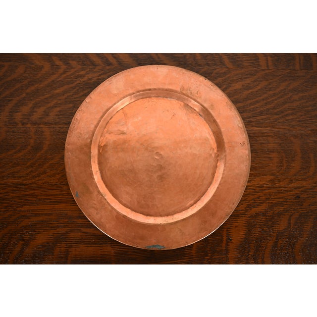 Copper Roycroft Style Arts & Crafts Hammered Copper Charger Plate or Tray For Sale - Image 8 of 11
