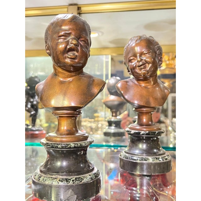 Metal 19th Century French Infant Bronze Busts After Jean Antoine Houdon - A Pair For Sale - Image 7 of 7
