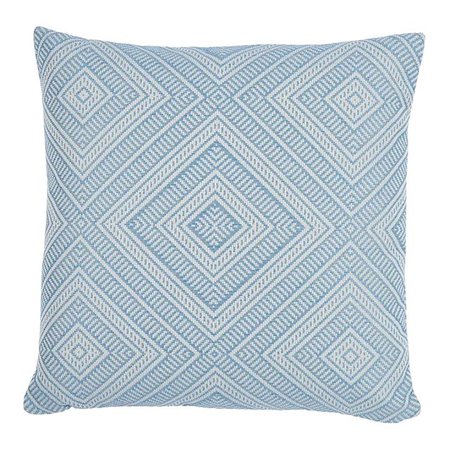 Schumacher Tortola Indoor & Outdoor 22" Pillow in Sky For Sale