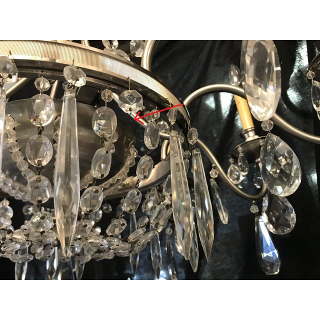 Vintage Ten Arm Nickel and Crystal Chandelier For Sale In West Palm - Image 6 of 13