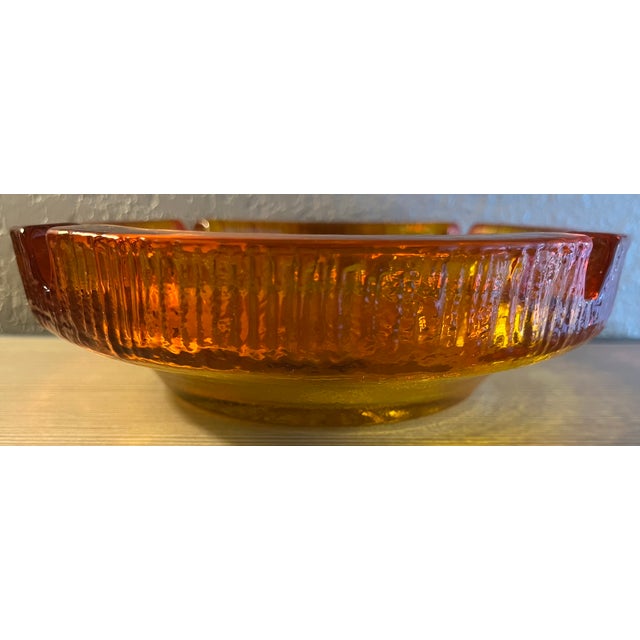 1960s Mid Century Modern Vintage 60's Bright Orange and Yellow Large Heavy Glass Ashtray or Catchall For Sale - Image 5 of 6
