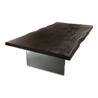 Modern Live Edge-Style Coffee Table With Glass Panel Legs For Sale
