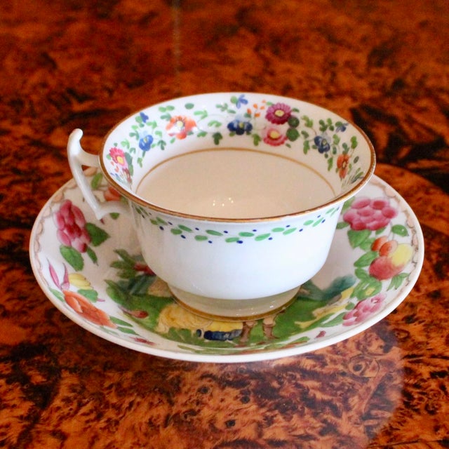 Antique English Porcelain Tea Cup and Saucer, Floral Decoration For Sale - Image 10 of 11