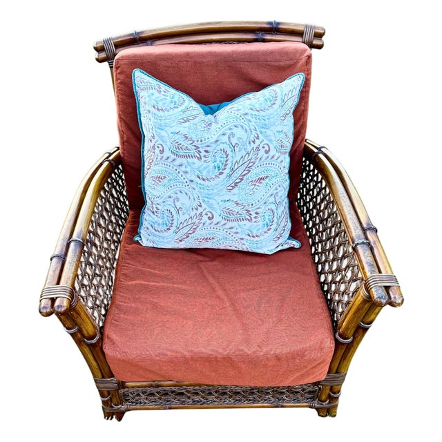 Vintage Palm Beach Hollywood Regency Split-Bamboo & Rattan Lounge Chair For Sale