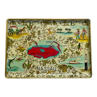 Vintage Illustrated Souvenir Trinket Tray For Sale