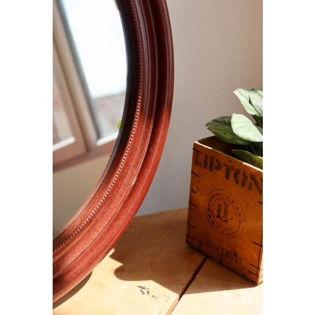 Vintage Round Mirror with Mahogany Wood-Effect Frame, 1970s For Sale - Image 4 of 7