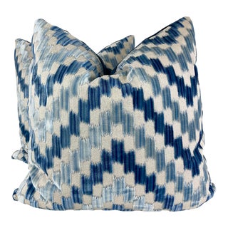 Scalamandre "Ankara Velvet" in Pacific 22" Pillows-A Pair For Sale
