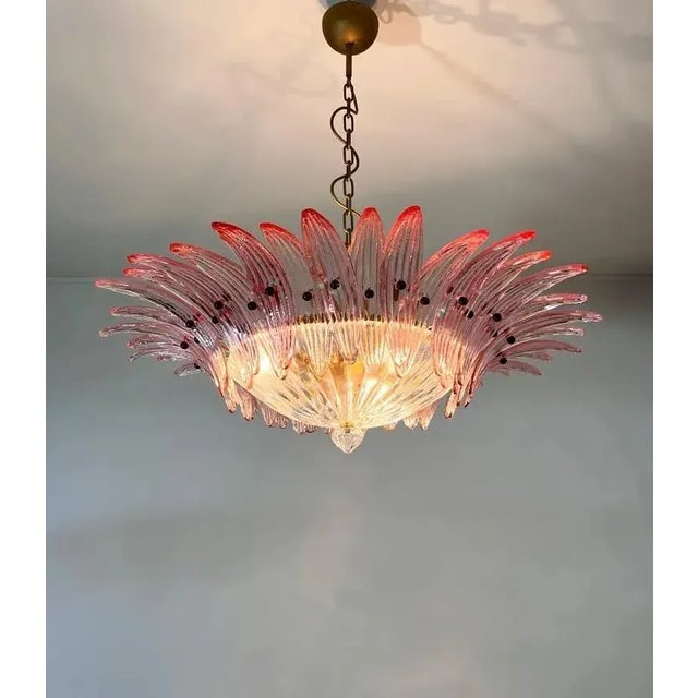 Mid-Century Modern Murano Style Chandelier Ceiling Light Original Palmette, Pink Glasses For Sale - Image 3 of 9