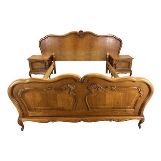 Vintage French Louis XVI Double Bed Frame with Bedside Tables For Sale