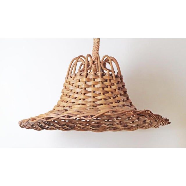 1970s Vintage Hand-Woven Rattan and Bamboo Pendant Lamp, 1970s For Sale - Image 5 of 12