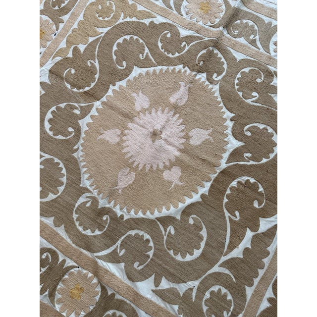 Decorative Neutral Tan Suzani Tribal Textile 4' X 4'9'' For Sale - Image 15 of 18