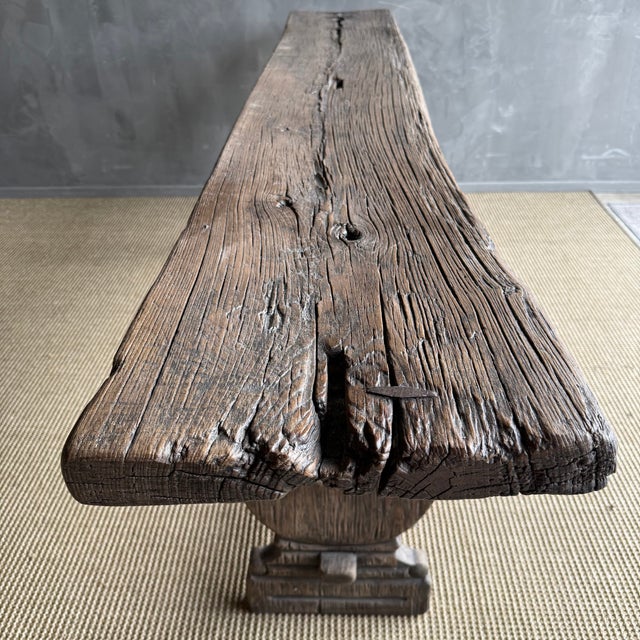 Vintage Elm Wood Console 97" For Sale - Image 14 of 15
