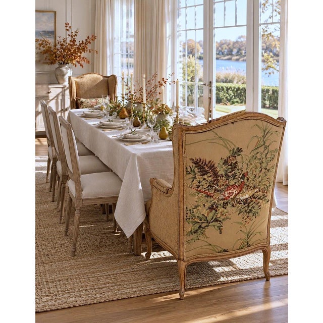 Pair of Custom Wingback Armchairs in Pictorial Avian Upholstery For Sale - Image 11 of 17