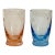 Vintage Starburst Shot Glasses Set of 2 | Blush Pink & Cobalt Blue Glass | Mid Century Barware | Small Cordial Glasses | Retro Entertaining For Sale