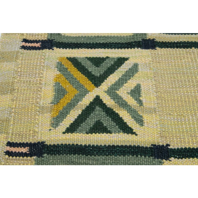 Textile Scatter Swedish Style Modern Wool Rug in Yellow and Green Design For Sale - Image 7 of 7