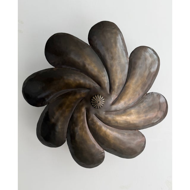 Mid-Century Modern Handmade Brass Flower Flush Mount Ceiling Light For Sale - Image 3 of 9