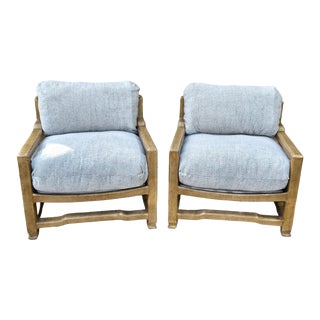 Marge Carson Leather Wrapped Club Chairs - a Pair For Sale