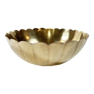 Large Scalloped Brass Bowl For Sale