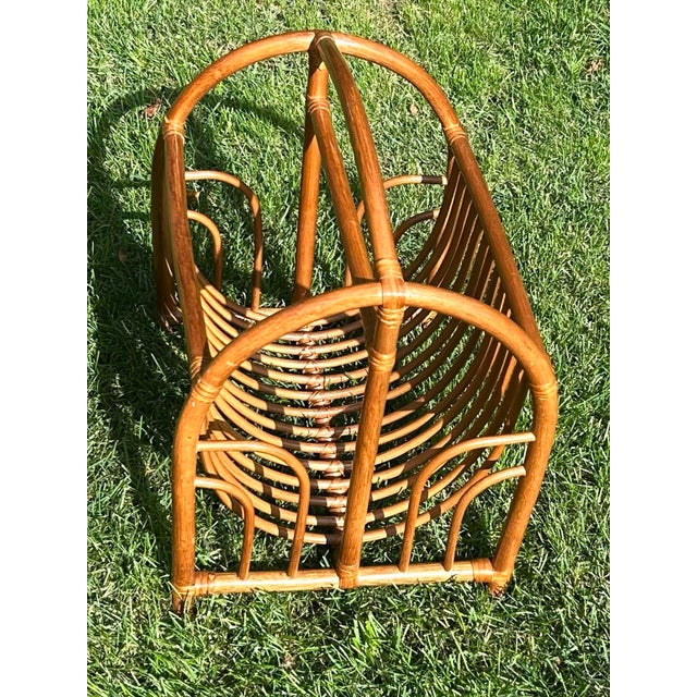 Mid-Century Modern Vintage, Arched Rattan/Bamboo, Magazine/Book Rack, With Dual Compartments, Mid-Century Modern For Sale - Image 3 of 9