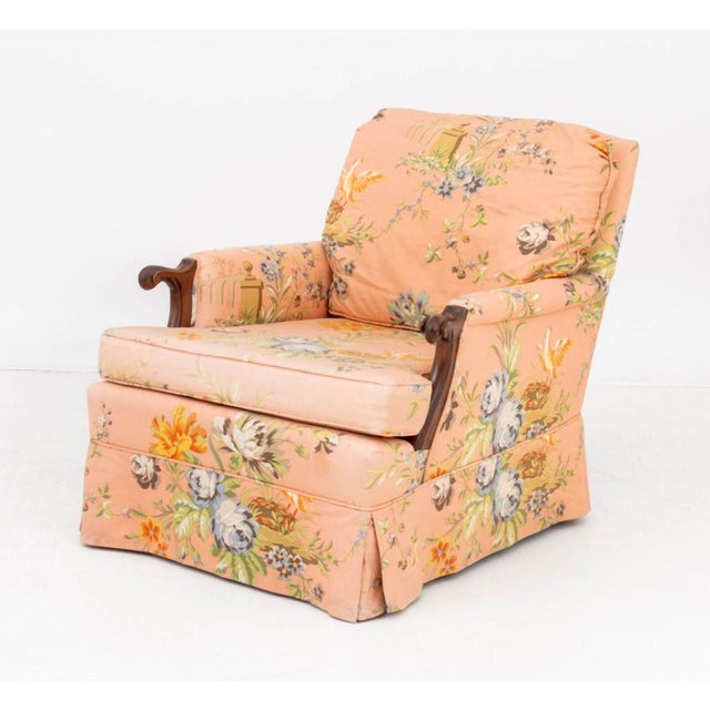 Textile Peach Floral Upholstered Lounge Chair and Ottoman For Sale - Image 7 of 10