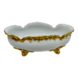 Vintage Bavarian Gold Trimmed Porcelain Oval Claw Foot Bowl