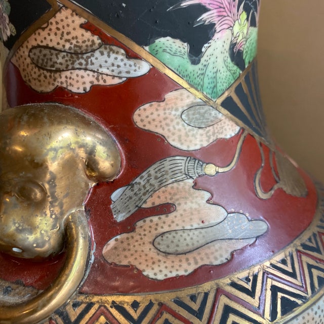 Ceramic 1970s Cherry Blossoms & Foo Dog Large Chinoserie Vase For Sale - Image 7 of 10