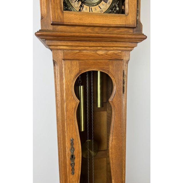 Vintage French Grandfather Clock in Oak For Sale - Image 4 of 13