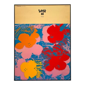Andy Warhol Vintage 1970 Mid Century Modernist Silkscreen Print Framed Large Pop Art Exhibition Poster " Flowers " 1964