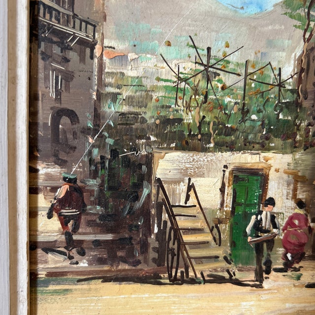 Mid 20th Century Figurative Painting in Grey Washed Carved Wood Frame For Sale - Image 4 of 11