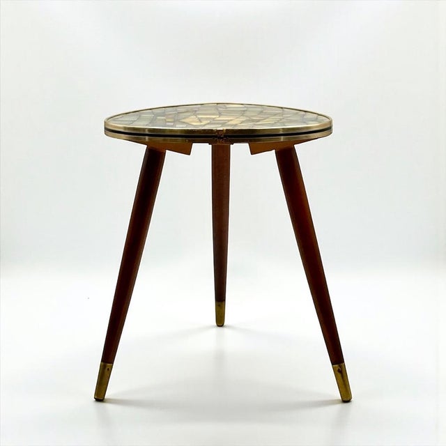Vintage Italian Tripod Table with Mosaic Laminate Top, 1950s For Sale - Image 4 of 16