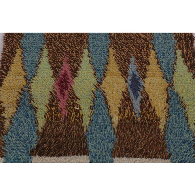 Mid-Century Modern Vintage Swedish Rya Rug, Earth Tones With Scandinavian Diamond Geometry - Rug & Kilim For Sale - Image 3 of 8