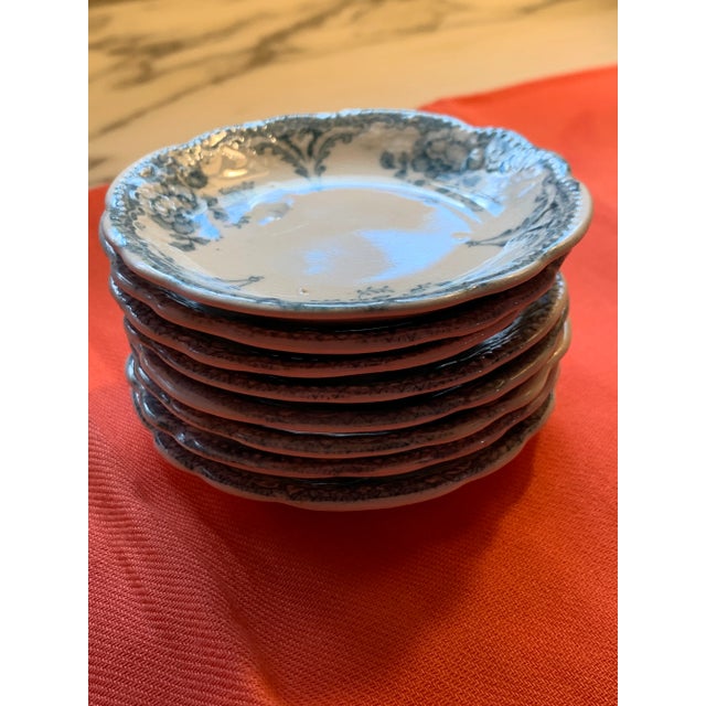 Antique Allertons English Teal Transferware Scalloped Butter Pats Set of 8 For Sale - Image 9 of 12