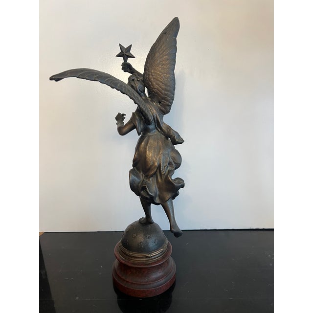 Early 20th Century Bronze Statue "Stelle" Winged Woman Angel Standing on Stared Globe Signed Par Rousseau For Sale In Sacramento - Image 6 of 12
