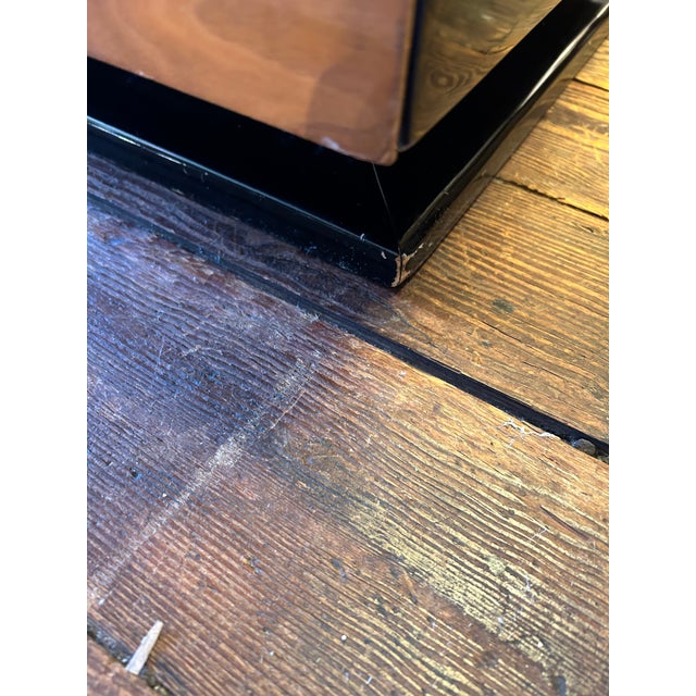 Rare Art Deco Glossy Lacquer Honey Walnut & Ebonized Wood Commode For Sale - Image 11 of 12