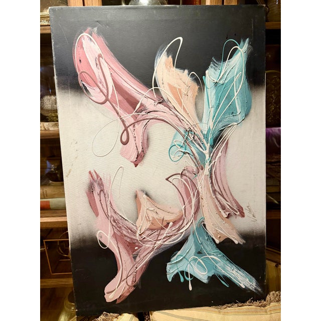 Large Vintage Mid-Century Modern Abstract 36x24 Original Impasto Painting by Valdez For Sale - Image 11 of 12