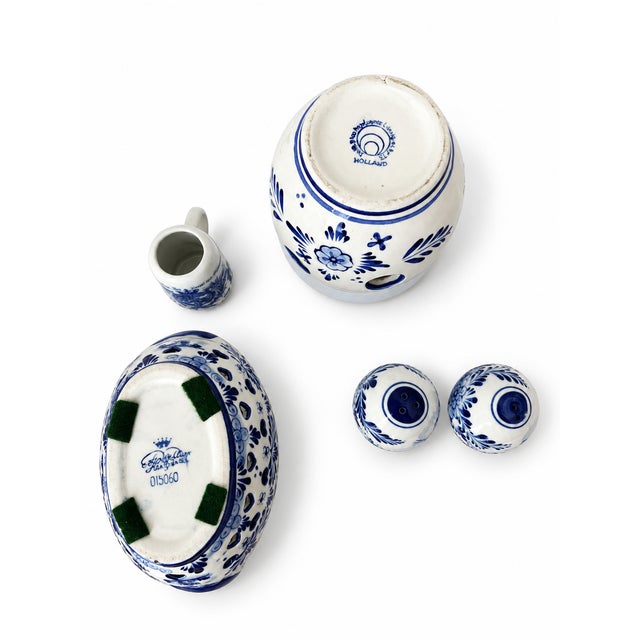 Farmhouse Vintage Dutch Blue and White Delft-Style Ceramic Pottery Set of 7 For Sale - Image 3 of 11